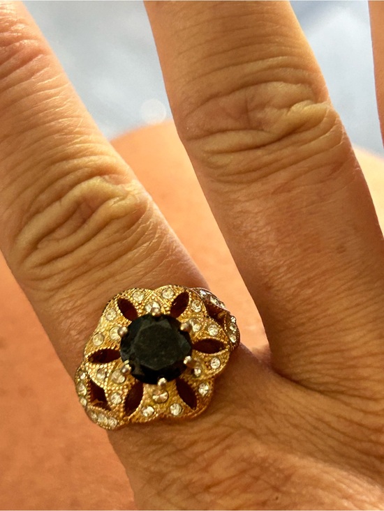 Jewelry - 4/$100 Gold-Tone Black Stone Ring with Pave Accents size 7 3/4